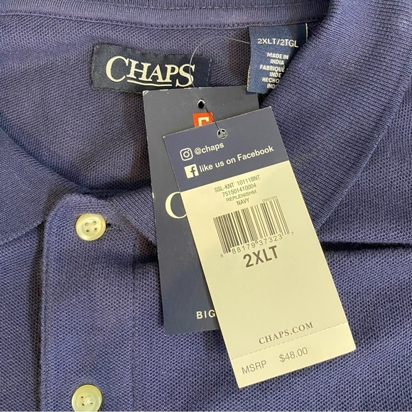 CHAPS Men's Big & Tall Size 2XLT Navy Short Sleeve Everyday Pique Polo Shirt NWT - Picture 7 of 8